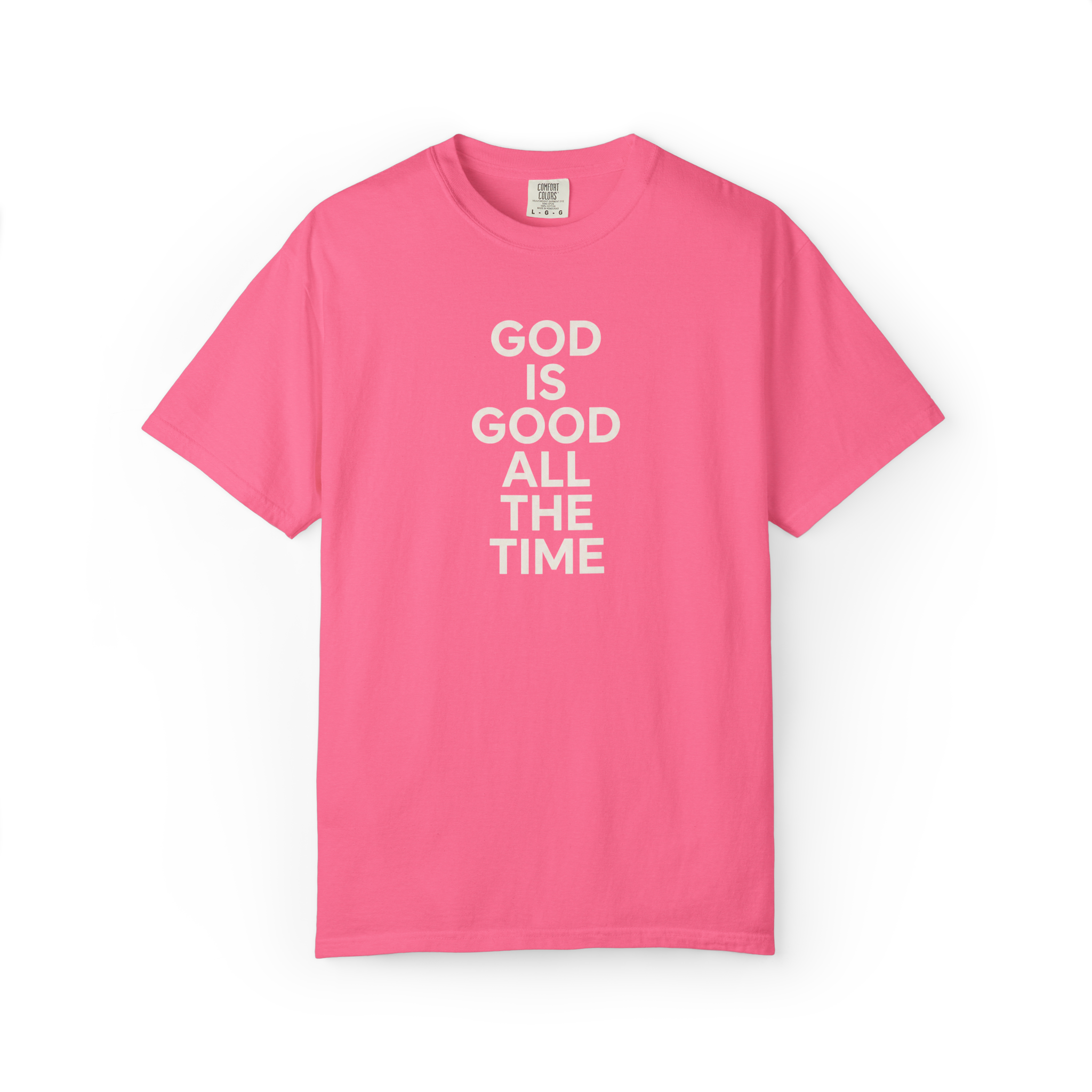 God is Good shirt front in Crunchberry